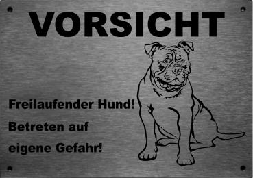 Edelstahl Warnschild Old English Bulldog VORSICHT Freilaufender Hund! Betreten auf eigene Gefahr!